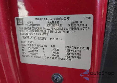 2008 GMC Acadia Sle-1 from USA, damaged, VIN 1GKER13708J302005